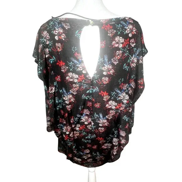 Free People Womens Dock Street Black & Red Boho Floral Ruffle Top Size Large - Picture 3 of 13